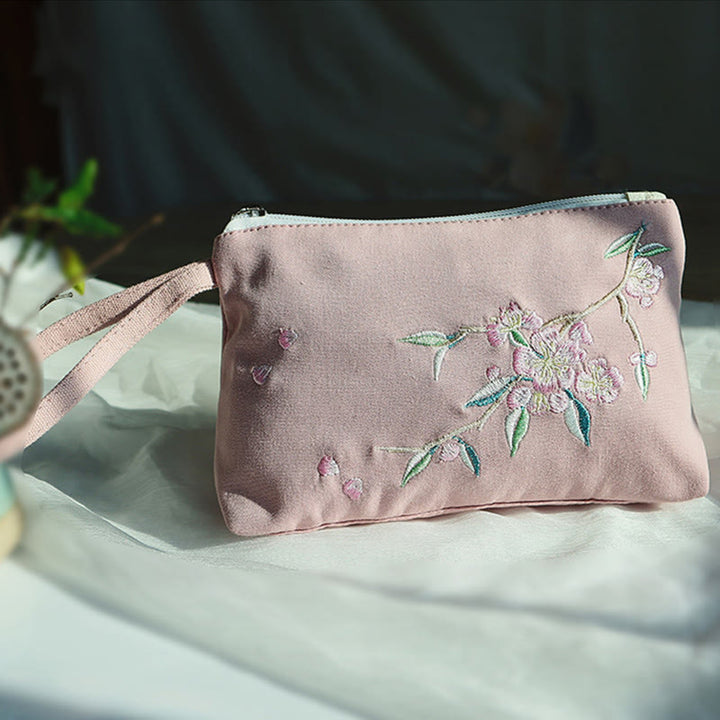 Cartera de lona Buddha Stones, flor pequeña, ciruela, cereza, grulla, flor de melocotón