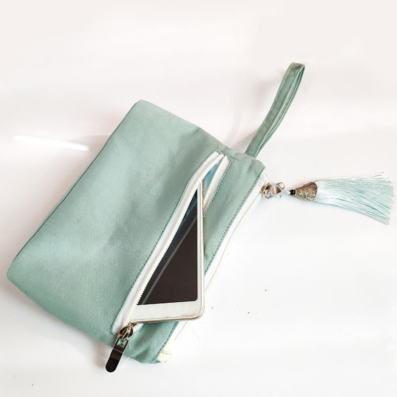 Cartera de lona Buddha Stones, flor pequeña, ciruela, cereza, grulla, flor de melocotón