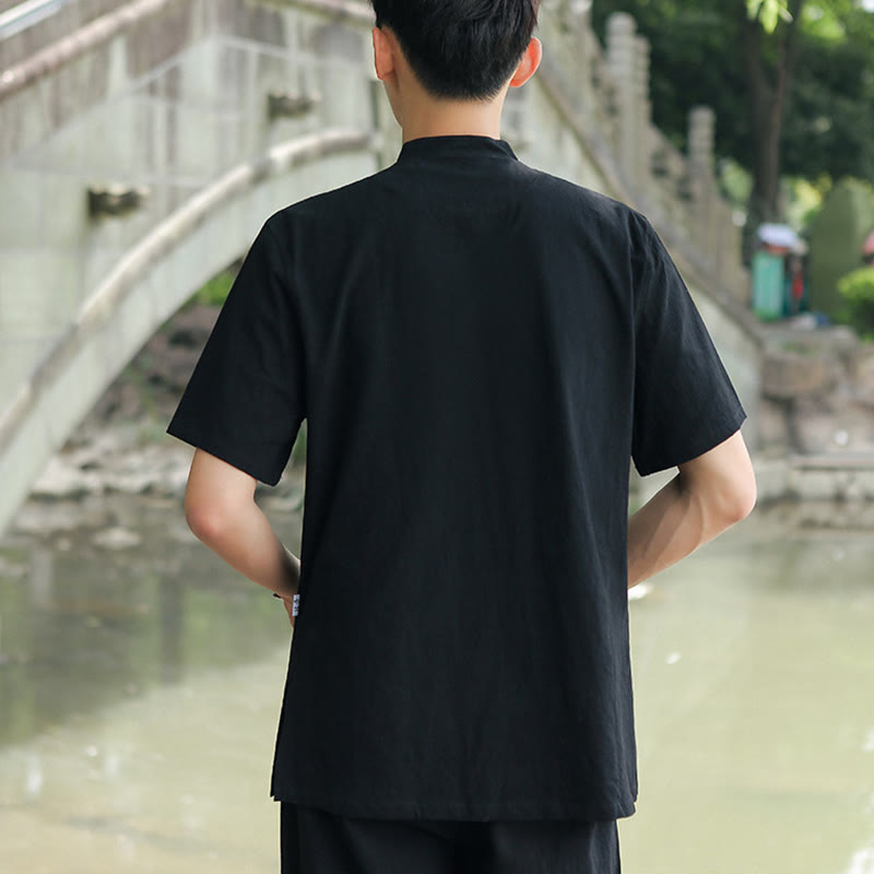 Buddha Stones 2 piezas camisa de manga corta para hombre camiseta superior pantalones meditación Zen Tai Chi conjunto de ropa de lino de algodón - image 12