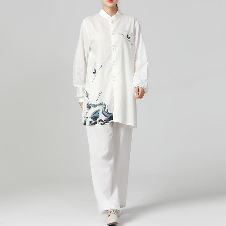 Conjunto de ropa de práctica de Zen Tai Chi Qigong, Buddha Stones , Grulla Blanca, algodón, lino, meditación, oración espiritual - image 2