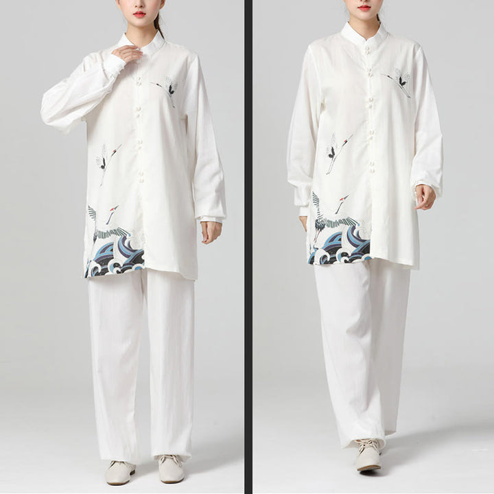 Conjunto de ropa de práctica de Zen Tai Chi Qigong, Buddha Stones , Grulla Blanca, algodón, lino, meditación, oración espiritual - image 3