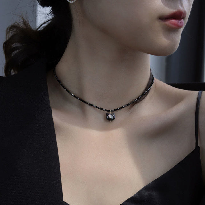 Collar de gargantilla con diseño de gato lindo de espinela negra con Buddha Stones - image 11