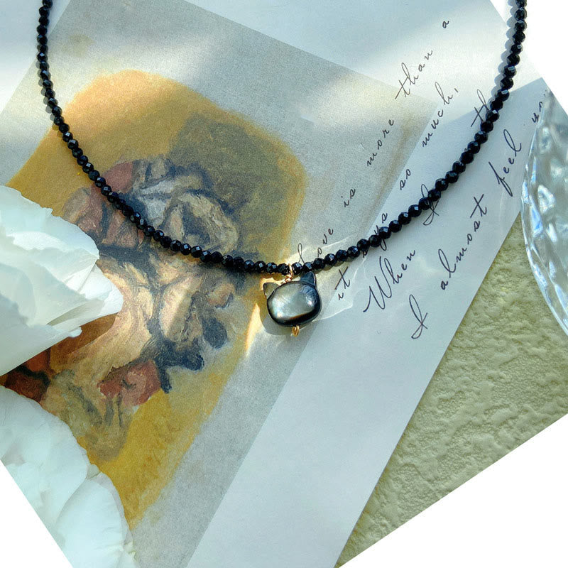Collar de gargantilla con diseño de gato lindo de espinela negra con Buddha Stones - image 3