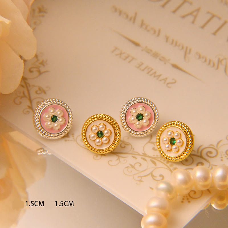 Pendientes de la suerte con flores esmaltadas y Buddha Stones - image 0