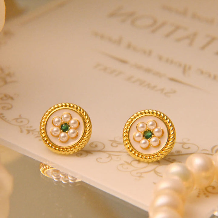 Pendientes de la suerte con flores esmaltadas y Buddha Stones - Blanco - image 4