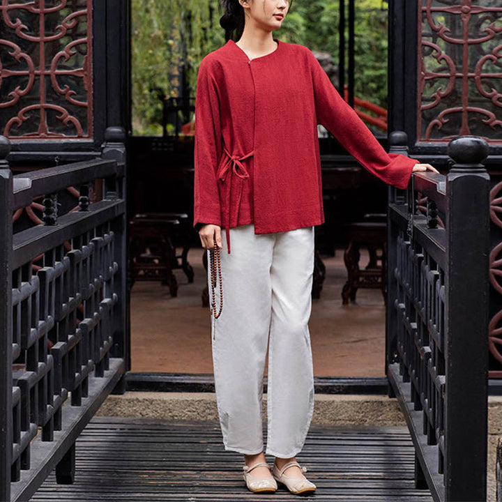 Buddha Stones Chaqueta de manga larga Camisa Top Pantalones de pierna ancha Zen Tai Chi Yoga Ropa de meditación