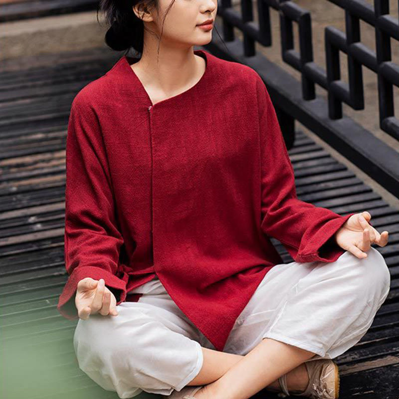 Buddha Stones Chaqueta de manga larga Camisa Top Pantalones de pierna ancha Zen Tai Chi Yoga Ropa de meditación