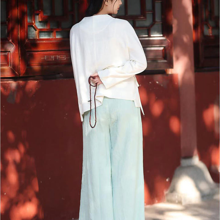 Buddha Stones Chaqueta de manga larga Camisa Top Pantalones de pierna ancha Zen Tai Chi Yoga Ropa de meditación