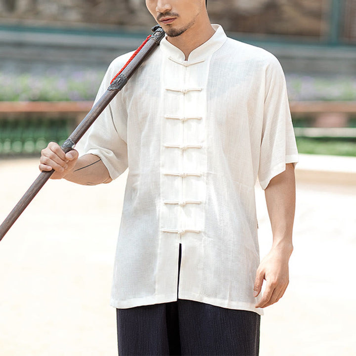 Buddha Stones Color sólido botón de rana meditación oración espiritual Zen Tai Chi Qigong práctica conjunto de ropa Unisex - Camiseta blanca para hombre - 2XL - image 1