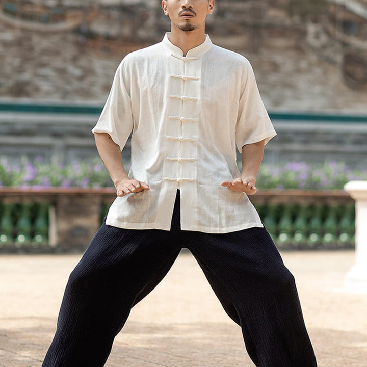 Buddha Stones Color sólido botón de rana meditación oración espiritual Zen Tai Chi Qigong práctica conjunto de ropa Unisex - image 11