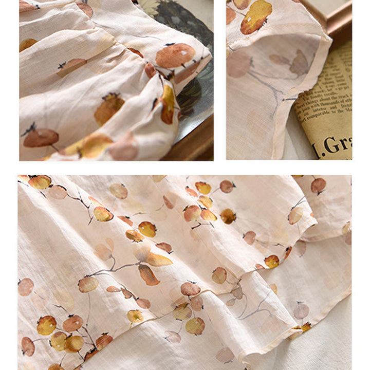 Camiseta holgada con manga farol y estampado de hojas de frutas y Buddha Stones - image 15