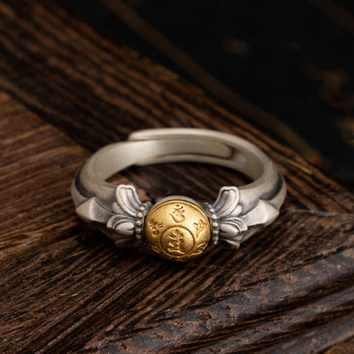 Anillo ajustable de plata de ley 925 con Buddha Stones Manjusri Mantra Om Mani Padme Hum Peace - Ajustable - image 0