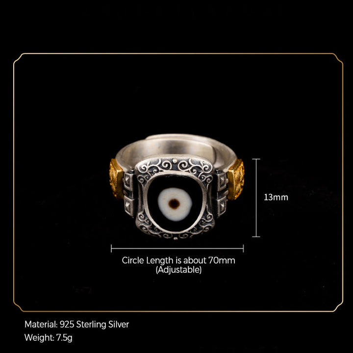 Anillo de protección de cuentas Dzi con diseño de diosa de la riqueza Zakiram de plata de ley 925 con Buddha Stones - image 8