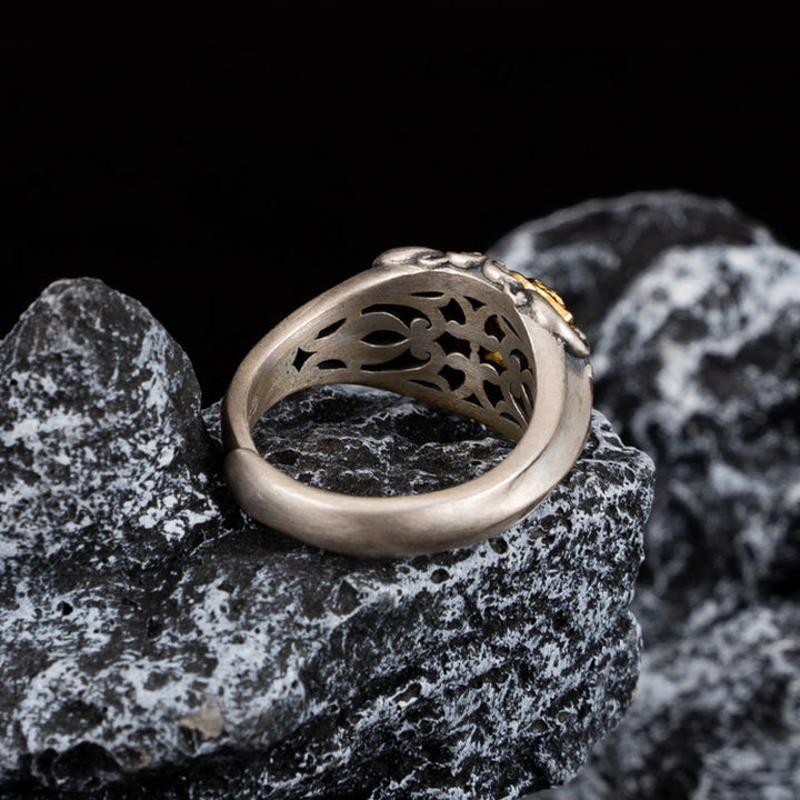 Anillo ajustable con protección de calavera tibetana de plata de ley 925 con Buddha Stones - image 2