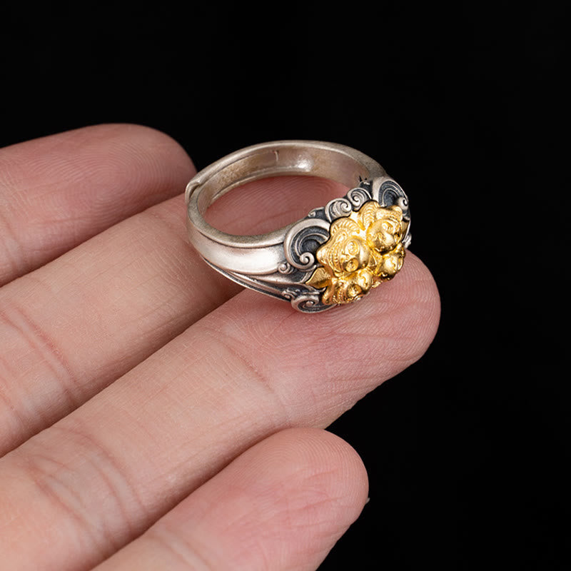 Anillo ajustable con protección de calavera tibetana de plata de ley 925 con Buddha Stones - image 4