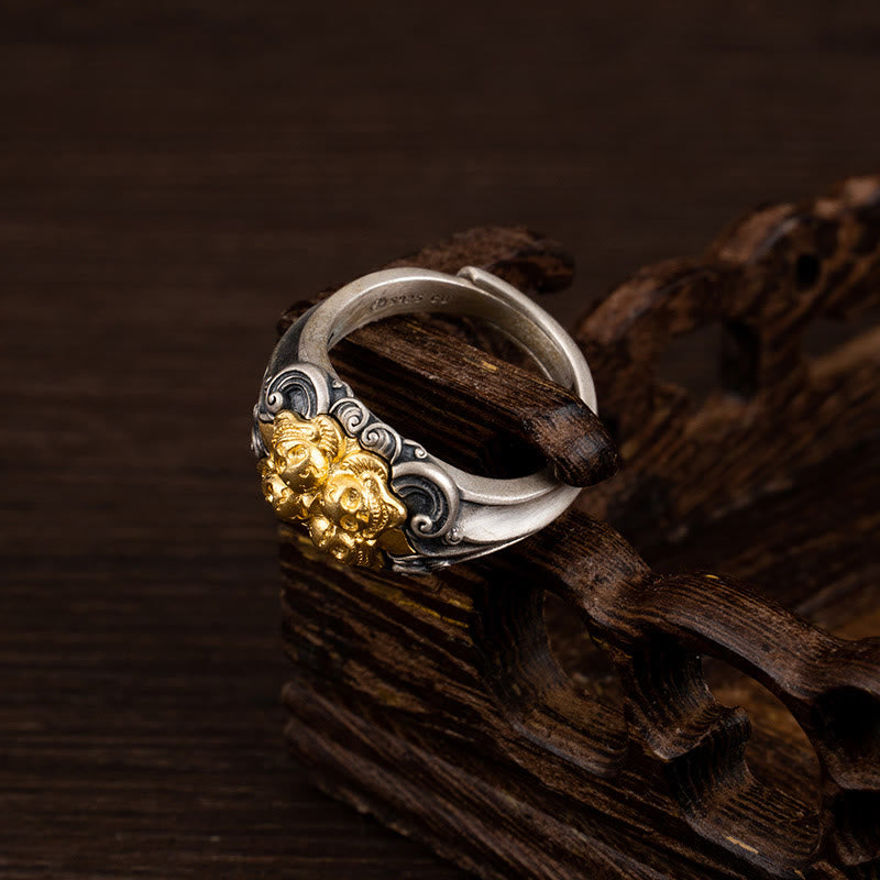 Anillo ajustable con protección de calavera tibetana de plata de ley 925 con Buddha Stones - image 3