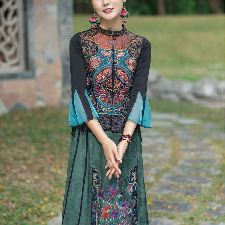 Chaleco sin mangas con diseño de traje Tang de flores con bordado de estilo vintage de Buddha Stones - image 10