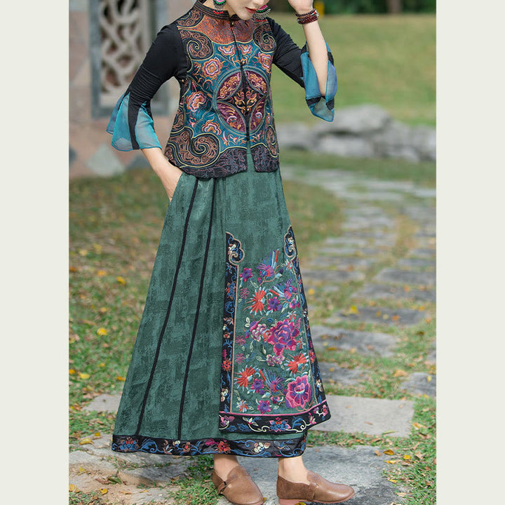 Chaleco sin mangas con diseño de traje Tang de flores con bordado de estilo vintage de Buddha Stones - image 11