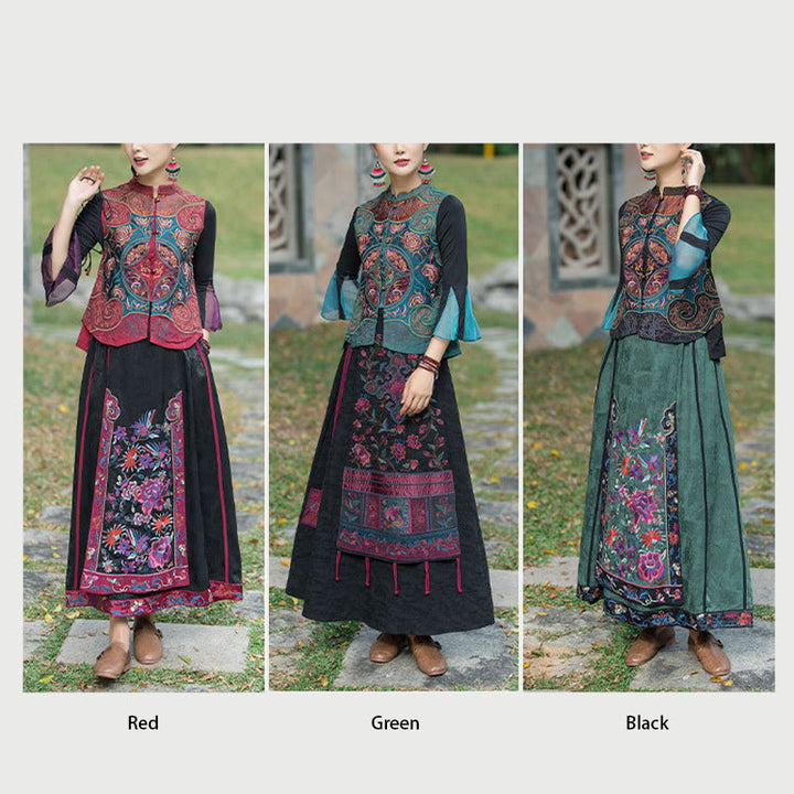 Chaleco sin mangas con diseño de traje Tang de flores con bordado de estilo vintage de Buddha Stones - image 30