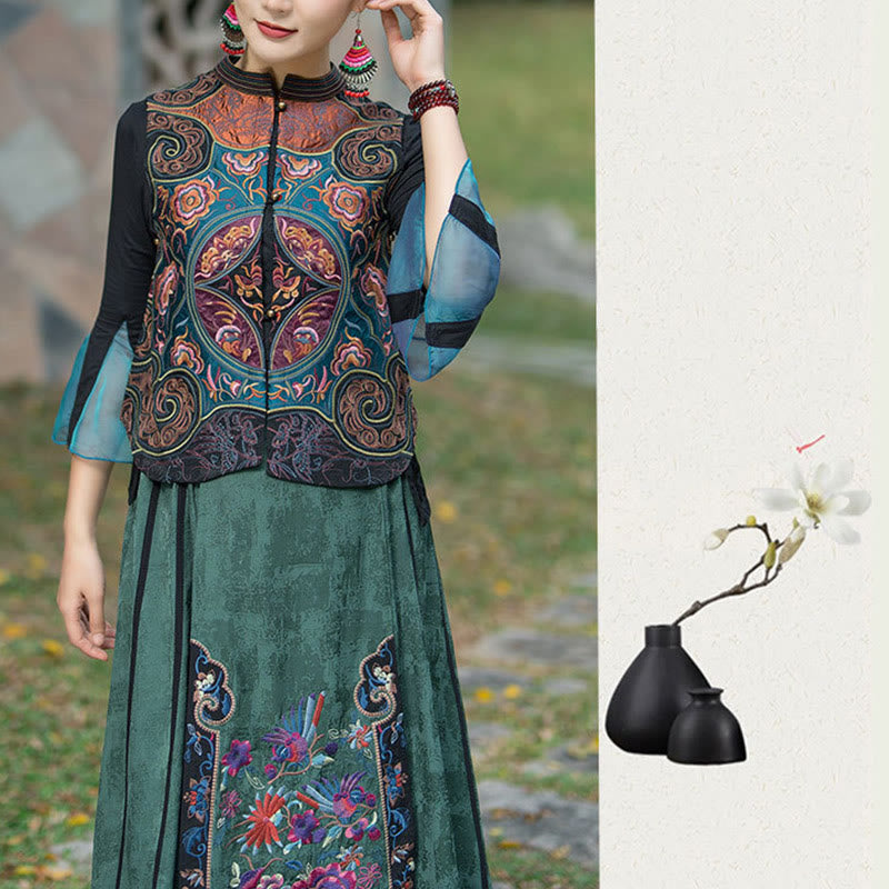 Chaleco sin mangas con diseño de traje Tang de flores con bordado de estilo vintage de Buddha Stones - image 14