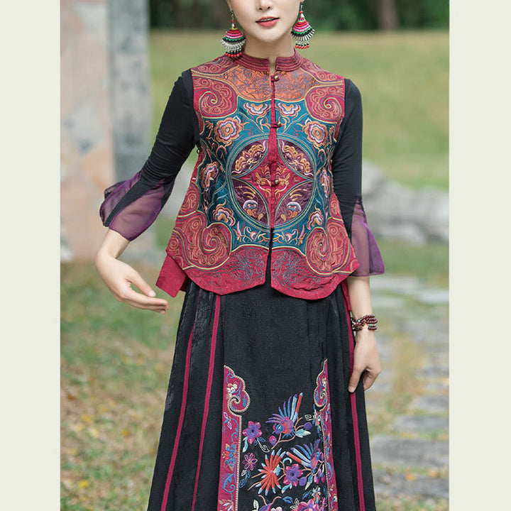 Chaleco sin mangas con diseño de traje Tang de flores con bordado de estilo vintage de Buddha Stones - image 19