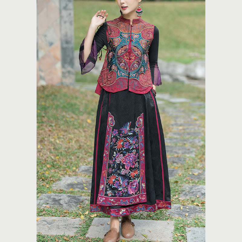 Chaleco sin mangas con diseño de traje Tang de flores con bordado de estilo vintage de Buddha Stones - image 22