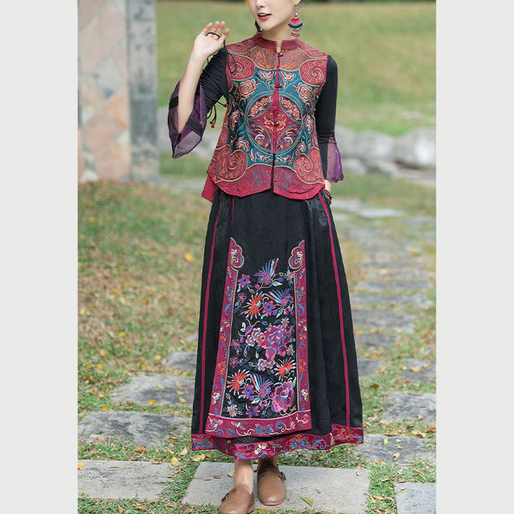 Chaleco sin mangas con diseño de traje Tang de flores con bordado de estilo vintage de Buddha Stones - image 22