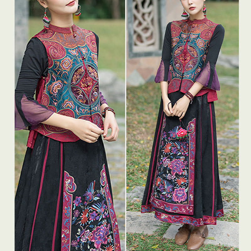 Chaleco sin mangas con diseño de traje Tang de flores con bordado de estilo vintage de Buddha Stones - image 21