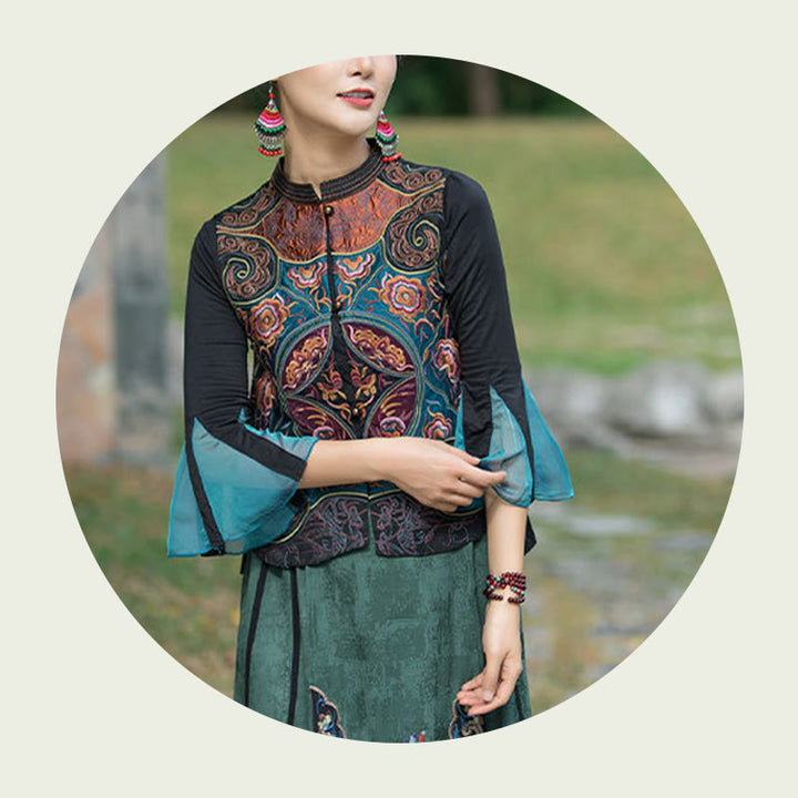 Chaleco sin mangas con diseño de traje Tang de flores con bordado de estilo vintage de Buddha Stones - image 16