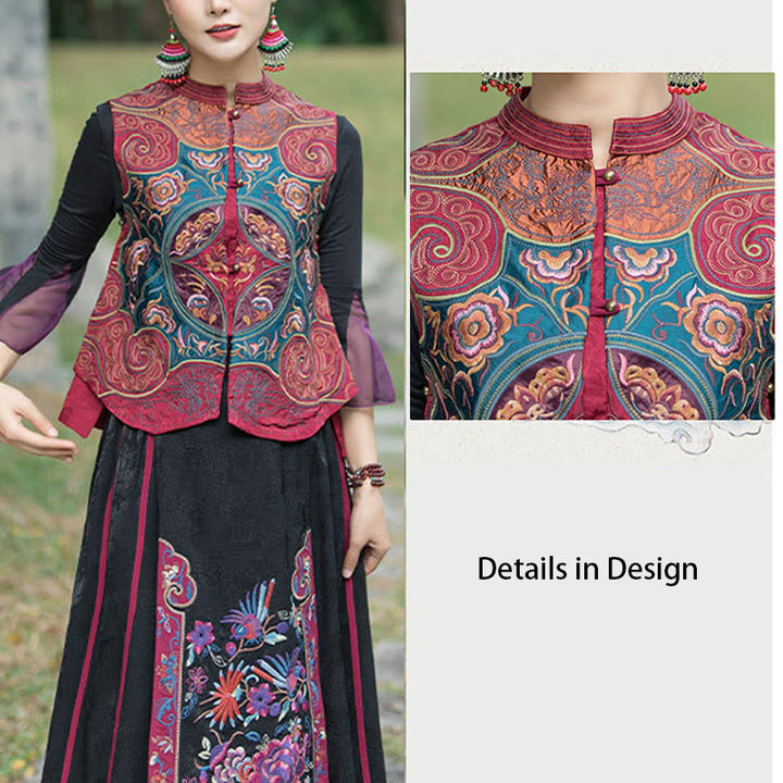 Chaleco sin mangas con diseño de traje Tang de flores con bordado de estilo vintage de Buddha Stones - image 25