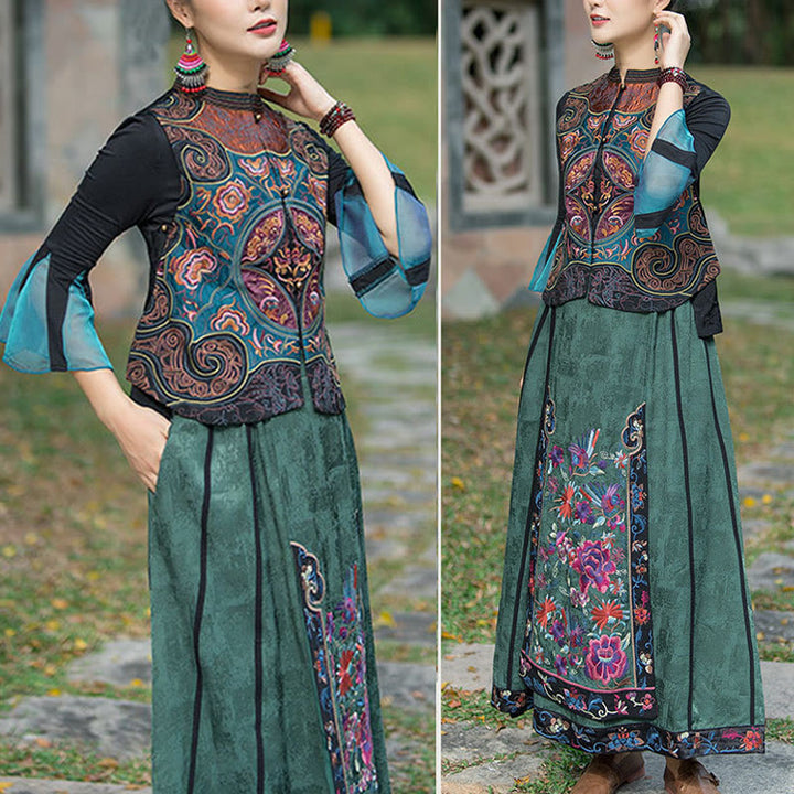 Chaleco sin mangas con diseño de traje Tang de flores con bordado de estilo vintage de Buddha Stones - image 15