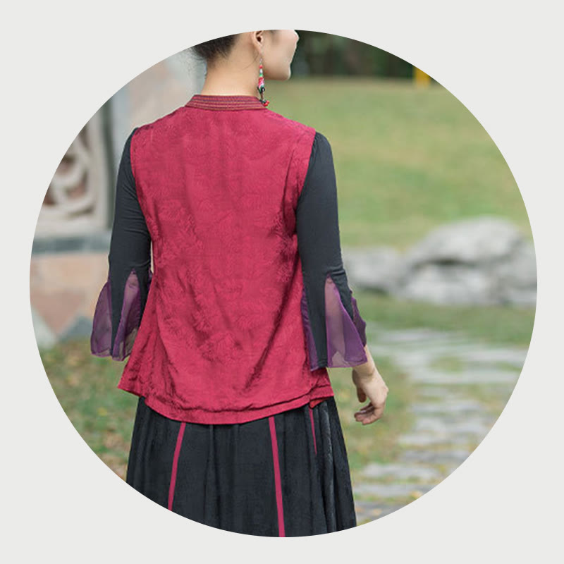 Chaleco sin mangas con diseño de traje Tang de flores con bordado de estilo vintage de Buddha Stones - image 28
