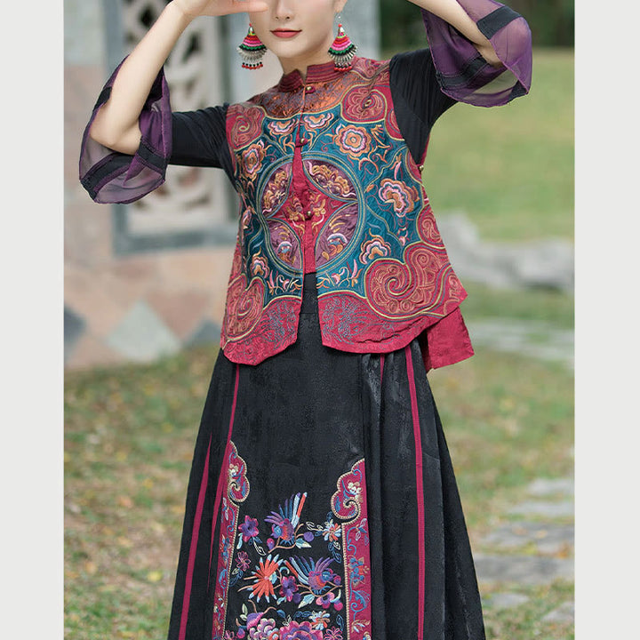 Chaleco sin mangas con diseño de traje Tang de flores con bordado de estilo vintage de Buddha Stones - image 20