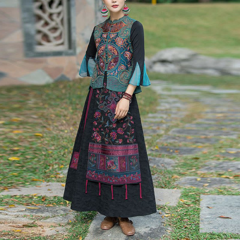 Chaleco sin mangas con diseño de traje Tang de flores con bordado de estilo vintage de Buddha Stones - image 2