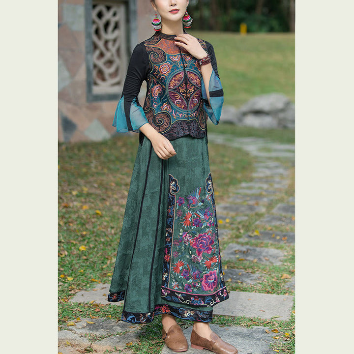 Chaleco sin mangas con diseño de traje Tang de flores con bordado de estilo vintage de Buddha Stones - image 13