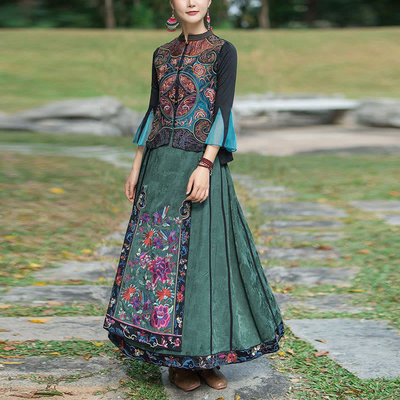 Chaleco sin mangas con diseño de traje Tang de flores con bordado de estilo vintage de Buddha Stones - image 12