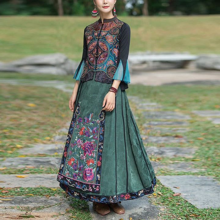 Chaleco sin mangas con diseño de traje Tang de flores con bordado de estilo vintage de Buddha Stones - image 12