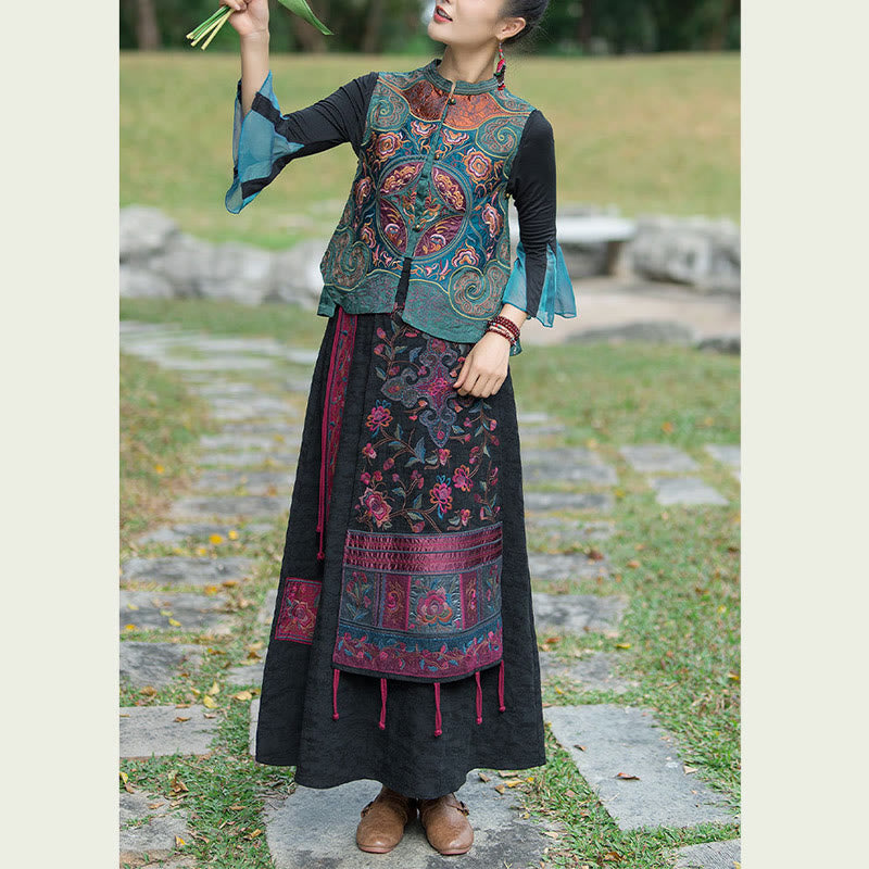 Chaleco sin mangas con diseño de traje Tang de flores con bordado de estilo vintage de Buddha Stones - image 3