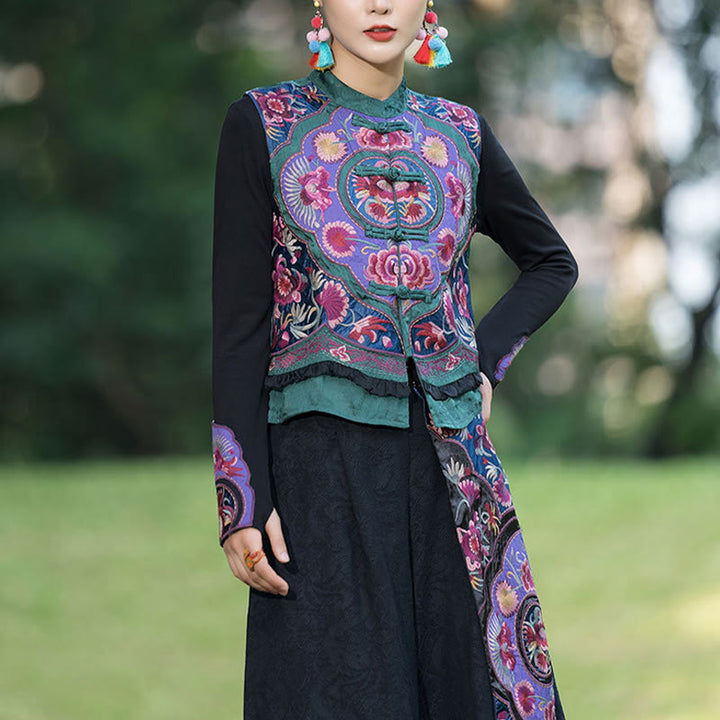 Chaleco sin mangas con diseño de traje Tang de lino y algodón con bordado de botones de rana y piedras de Buddha Stones - image 3