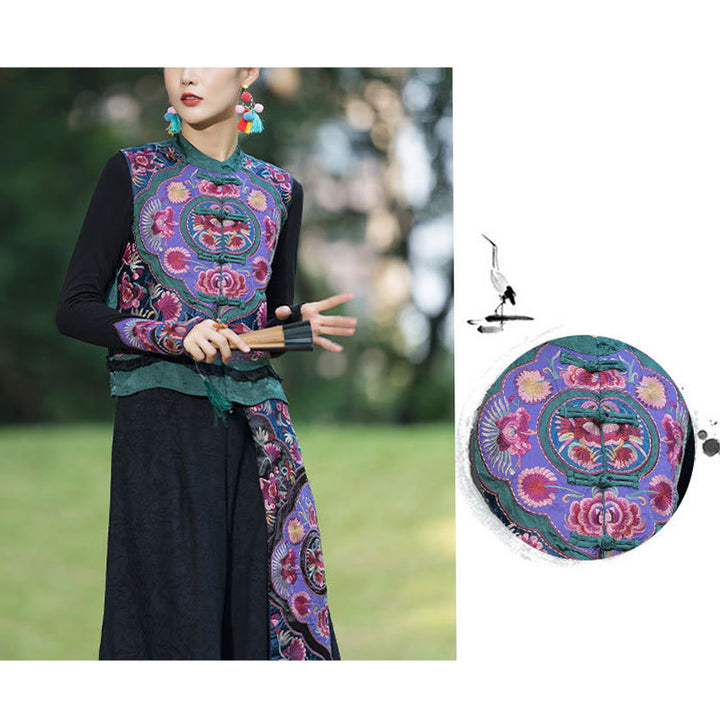 Chaleco sin mangas con diseño de traje Tang de lino y algodón con bordado de botones de rana y piedras de Buddha Stones - image 9