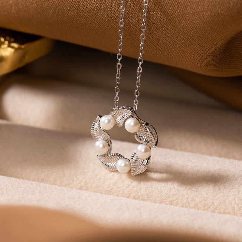 Juego de pendientes y anillo con colgante de sabiduría curativa con diseño de hoja de perlas de plata de ley 925 con Buddha Stones - Collar - image 1