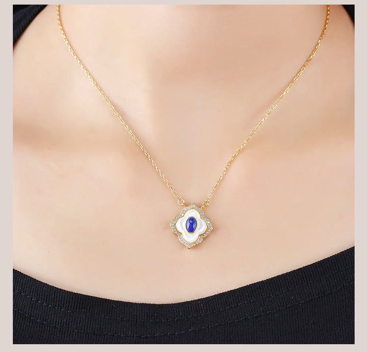 Buddha Stones de Plata de Ley 925, piedra Tridacna, lazurita, diseño prismático, pendientes de bendición, collar, colgante, conjunto de joyería - image 4