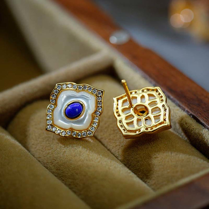 Buddha Stones de Plata de Ley 925, piedra Tridacna, lazurita, diseño prismático, pendientes de bendición, collar, colgante, conjunto de joyería - image 8