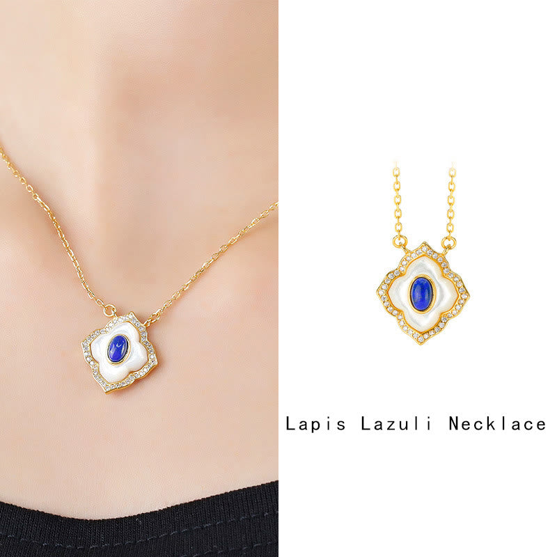 Buddha Stones de Plata de Ley 925, piedra Tridacna, lazurita, diseño prismático, pendientes de bendición, collar, colgante, conjunto de joyería - image 5