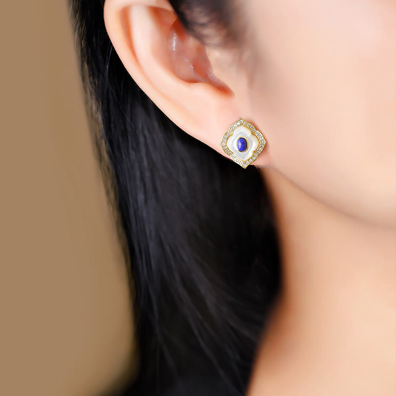 Buddha Stones de Plata de Ley 925, piedra Tridacna, lazurita, diseño prismático, pendientes de bendición, collar, colgante, conjunto de joyería - image 9