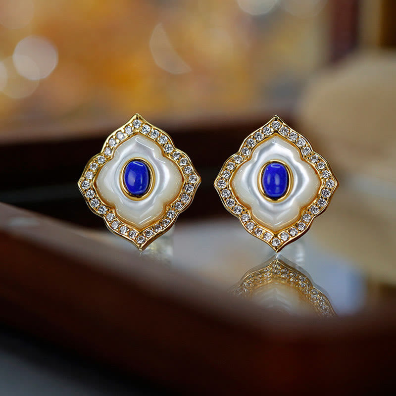 Buddha Stones de Plata de Ley 925, piedra Tridacna, lazurita, diseño prismático, pendientes de bendición, collar, colgante, conjunto de joyería - image 7