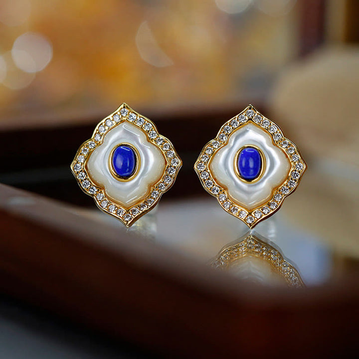 Buddha Stones de Plata de Ley 925, piedra Tridacna, lazurita, diseño prismático, pendientes de bendición, collar, colgante, conjunto de joyería - image 7