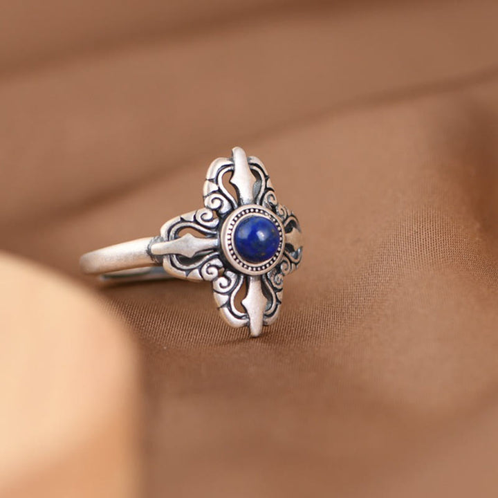 Anillo ajustable con lazurita natural tibetana de plata de ley 925 y Buddha Stones - image 3