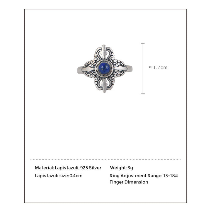 Anillo ajustable con lazurita natural tibetana de plata de ley 925 y Buddha Stones - image 8