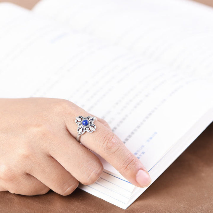 Anillo ajustable con lazurita natural tibetana de plata de ley 925 y Buddha Stones - image 5